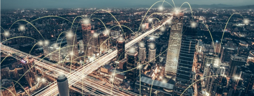 A city connected by smart technology and microgrids